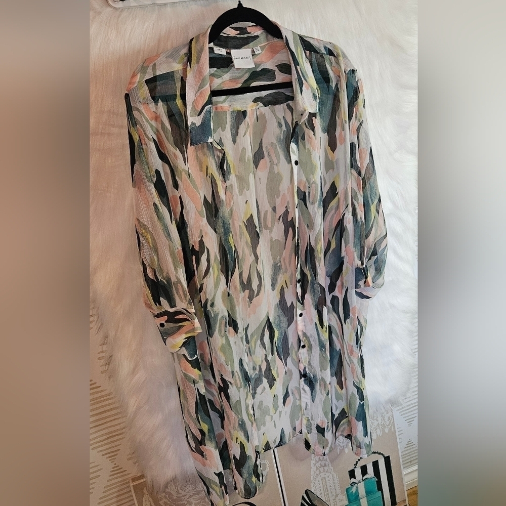Junarose Romantic Crepe Button-Up Longline Kimono Blouse (NWOT) - Picture 2 of 6